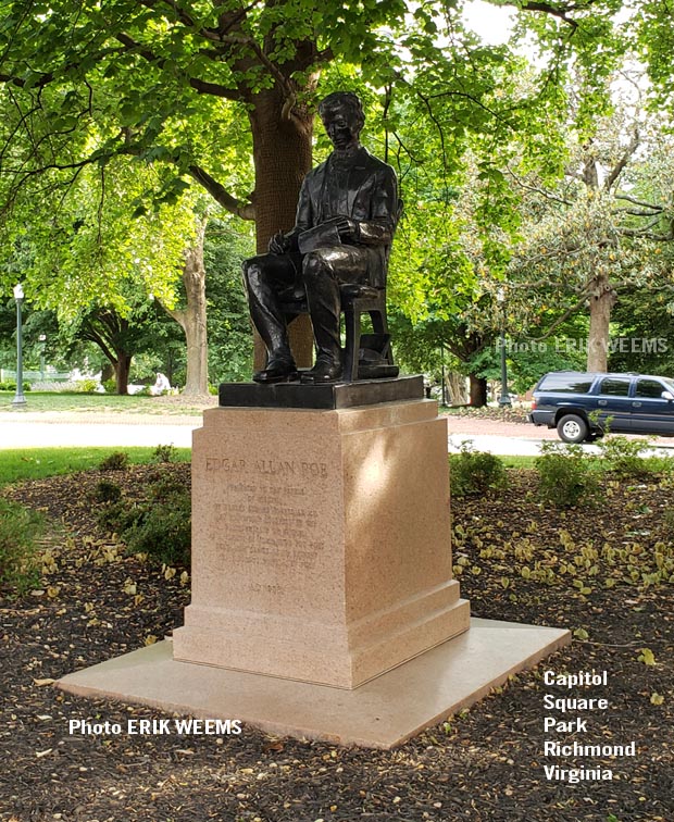 Edgar Allan Poe on pedestal in Richmond Virginia