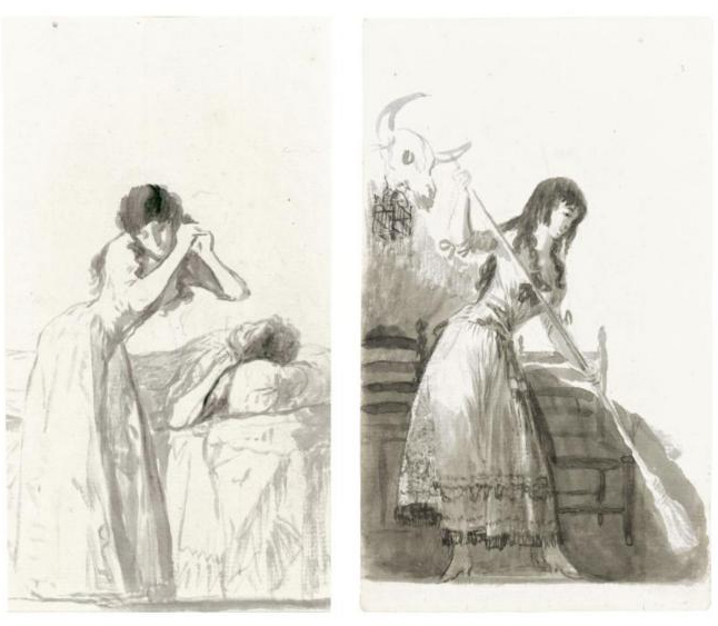 Goya drawings of young women, sold for over 1 million dollars USD by Sothebys auctions in New York Goya Drawing Broom and Sleeping Woman