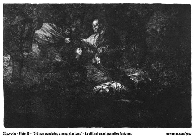 Goya Disparates Plate  18 - Old Man Straying Among Phantoms