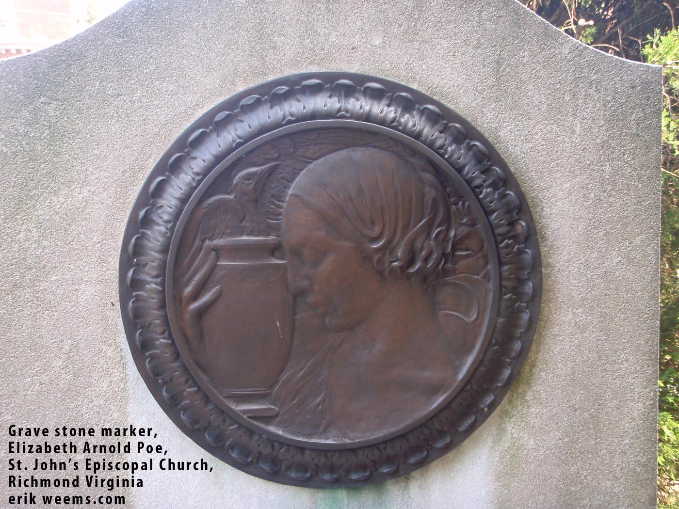 Elizabeth Arnold Poe Marker Sculpture of raven and mother image