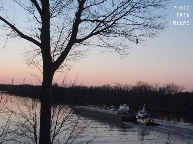 Sunset on James River with Tugboat