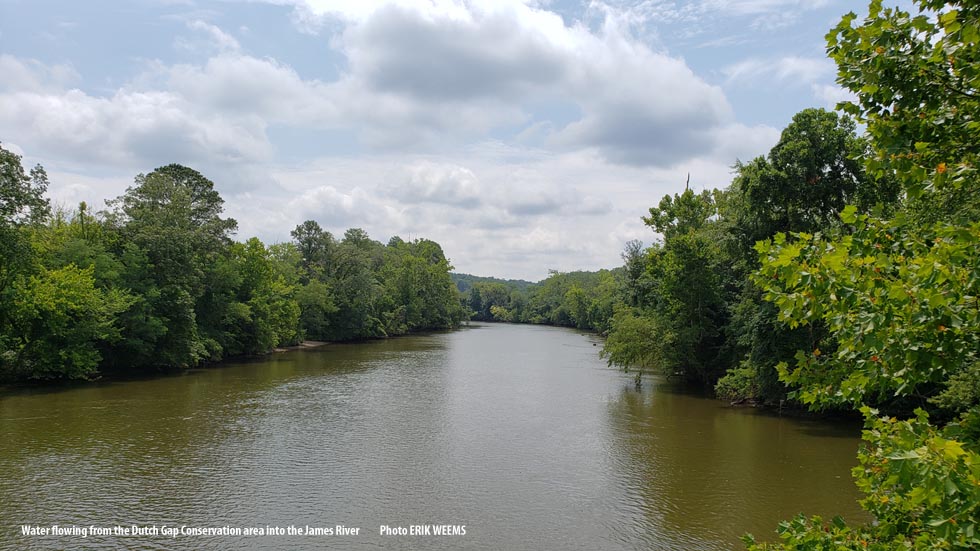 Water from Dutch Gap Conservation area flowing into the James River