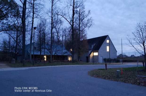 Visitor Center at Henricus Citie - at night in Chesterfield Virginia