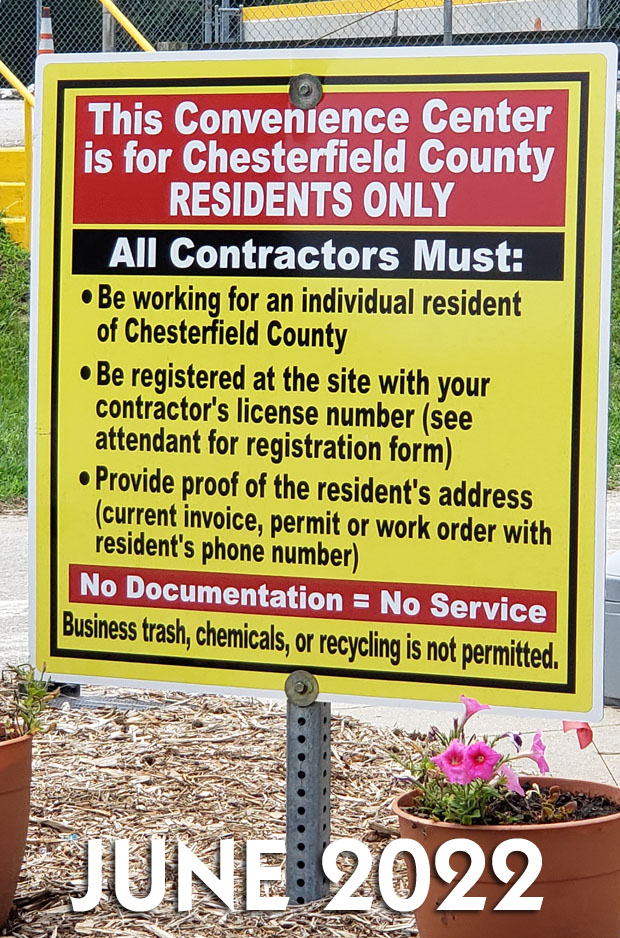 Contractor Sign showing fees for landfill