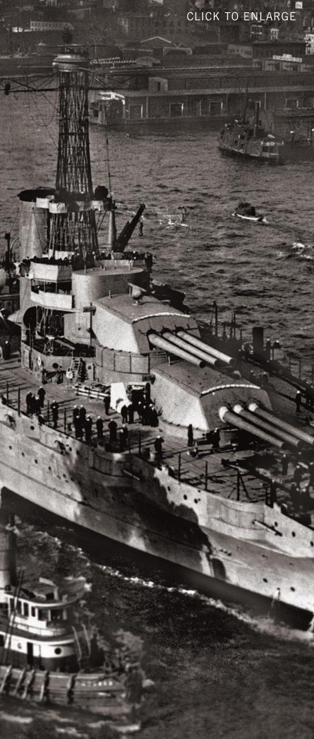 Detail image USS Arkansas BB33 in New York Harbor