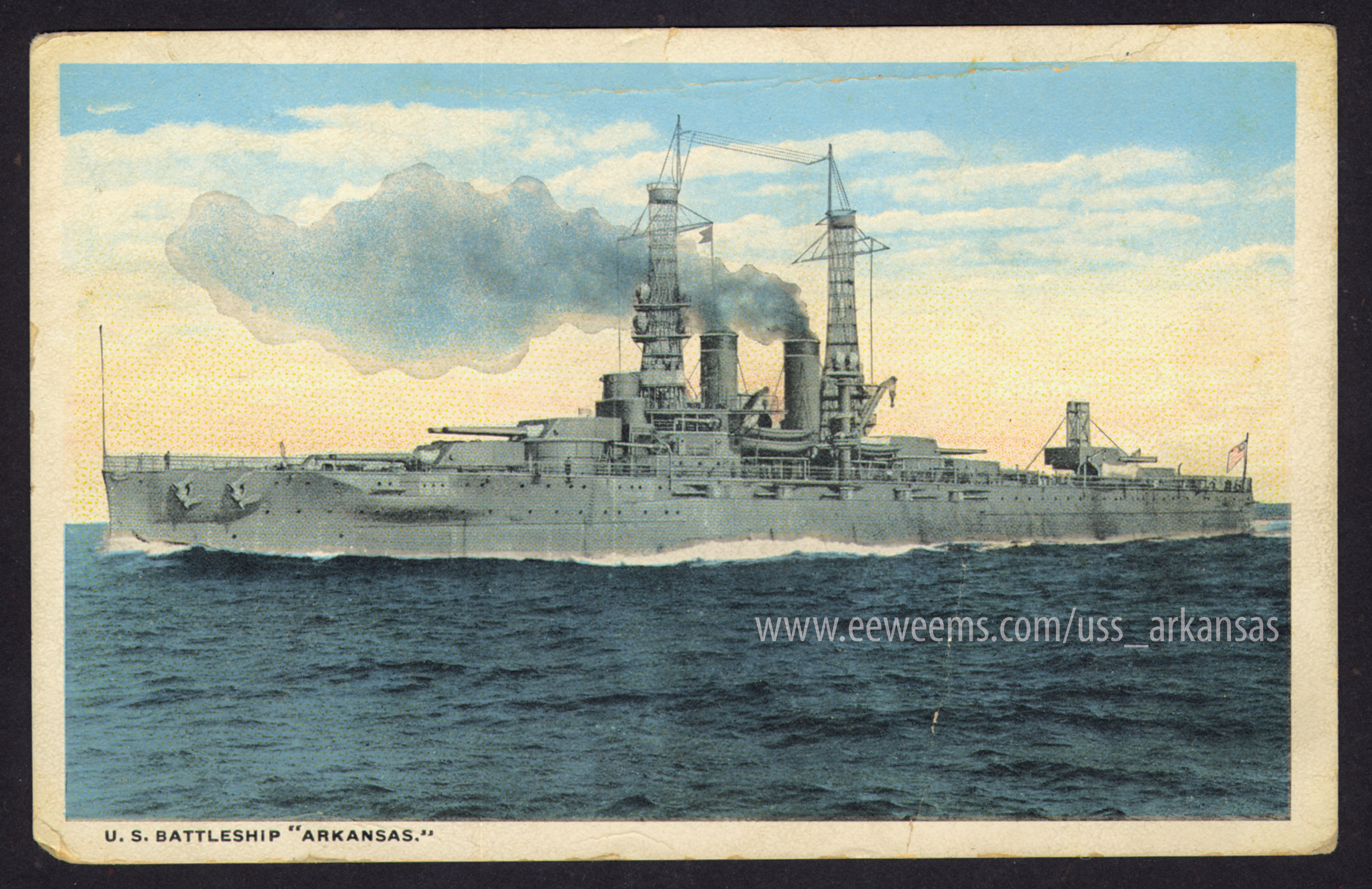 USS Arkansas Battleship early 1920s Postcard enlarged