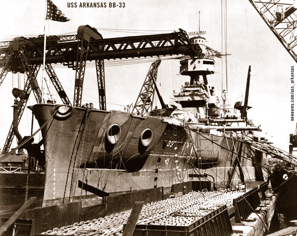 USS Arkansas battleship BB-33 in drydock